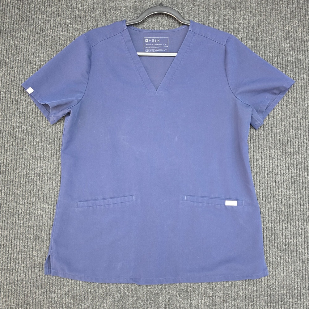 FIGS Casma Three Pocket Scrub Top Navy Blue V-Neck Technical Collection Medium